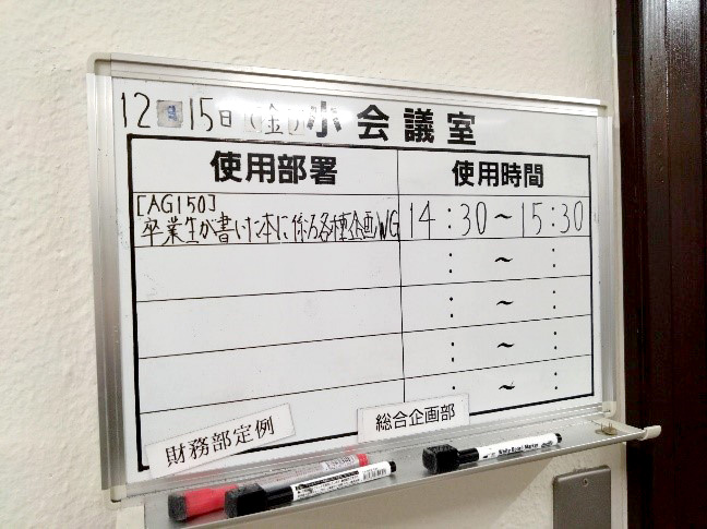 ワーキンググループ会議室前のホワイトボード